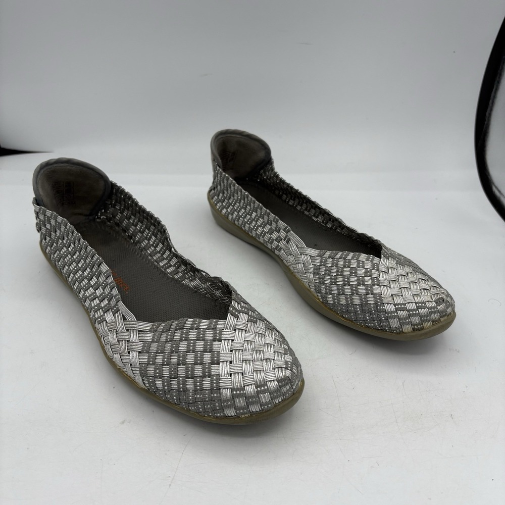 Bernie Mev Shoes Womens Size 10 EU 41 Catwalk‎ Woven Silver Ballet Flats